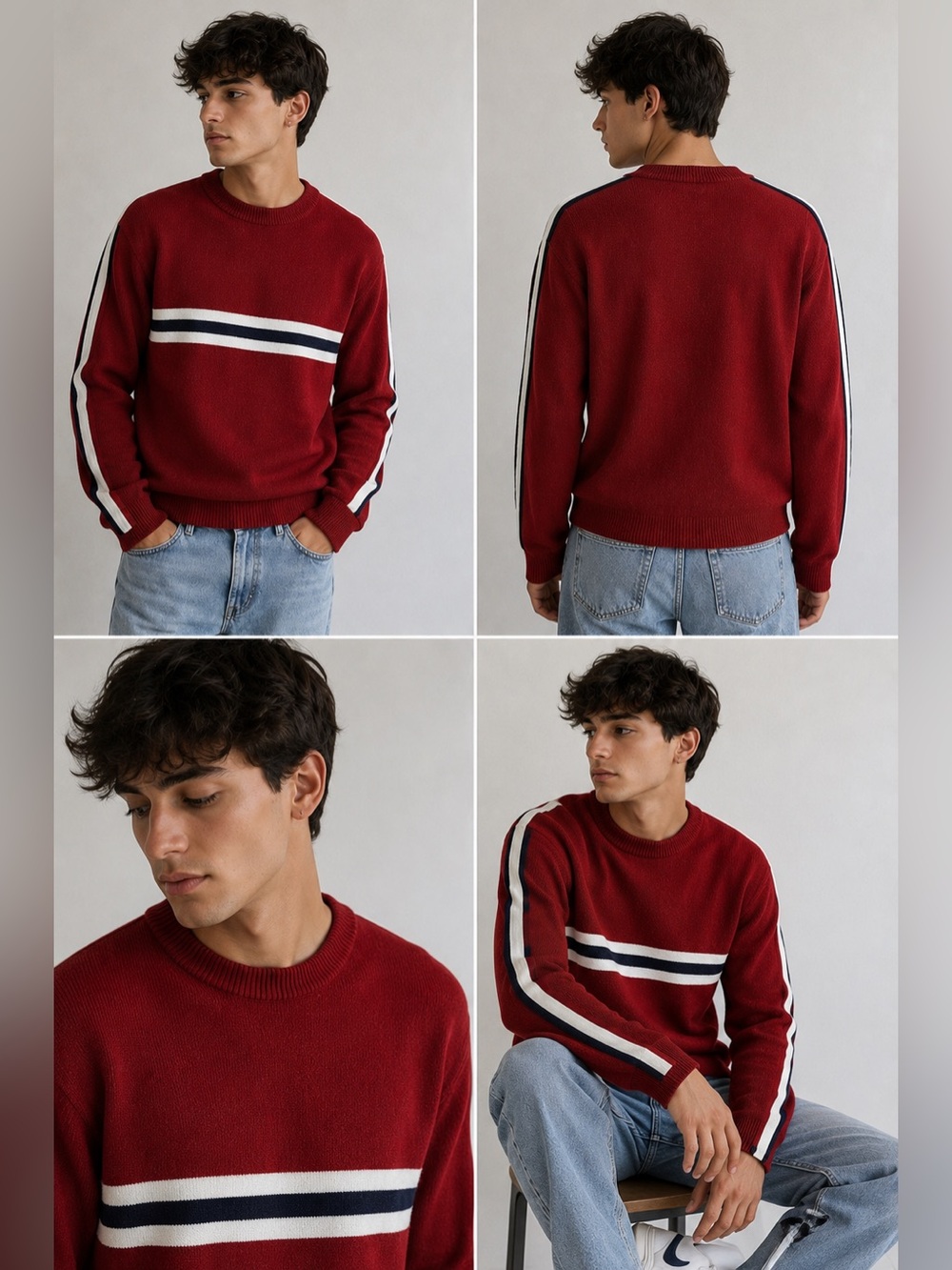 Vintage Unionbay 90s Red Stripe Crewneck Sweater Skater Grunge Y2K M